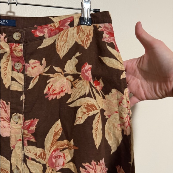 CHAPS Vintage floral linen cotton midi-skirt pockets & button front size6 (sz s) - Picture 3 of 5